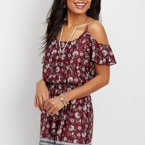 Maurices Burgundy Floral Cold-Shoulder Dress